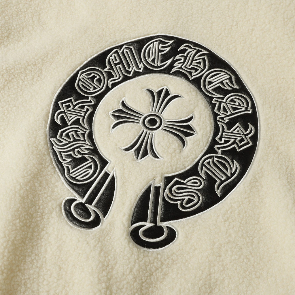 Chrome Hearts Horseshoe Embroidered Sherpa Jacket - Black Cream Gothic Coat 825