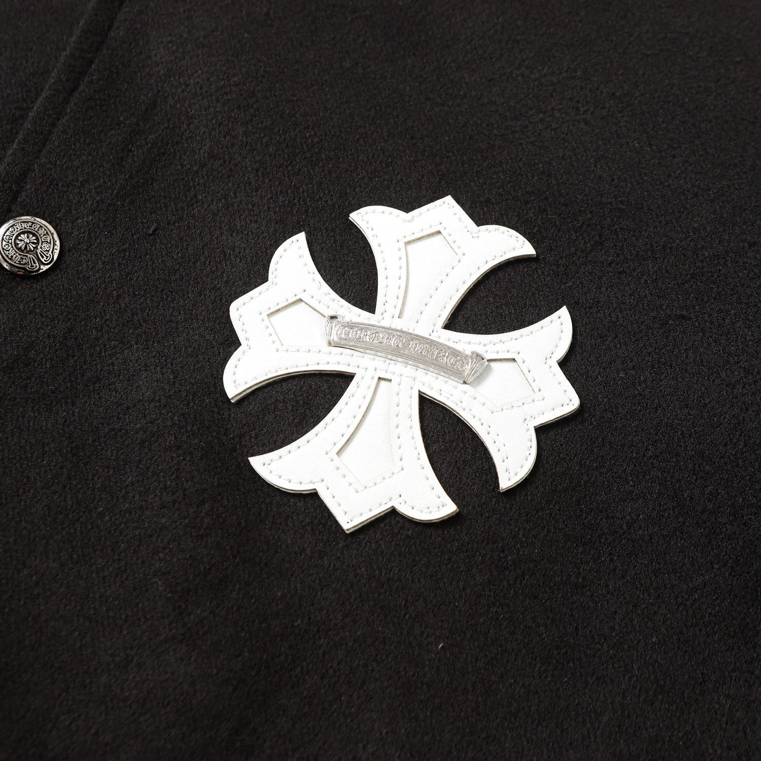 Chrome Hearts Cross Embroidered Leather Sleeve Varsity Jacket - Black Street Style 116