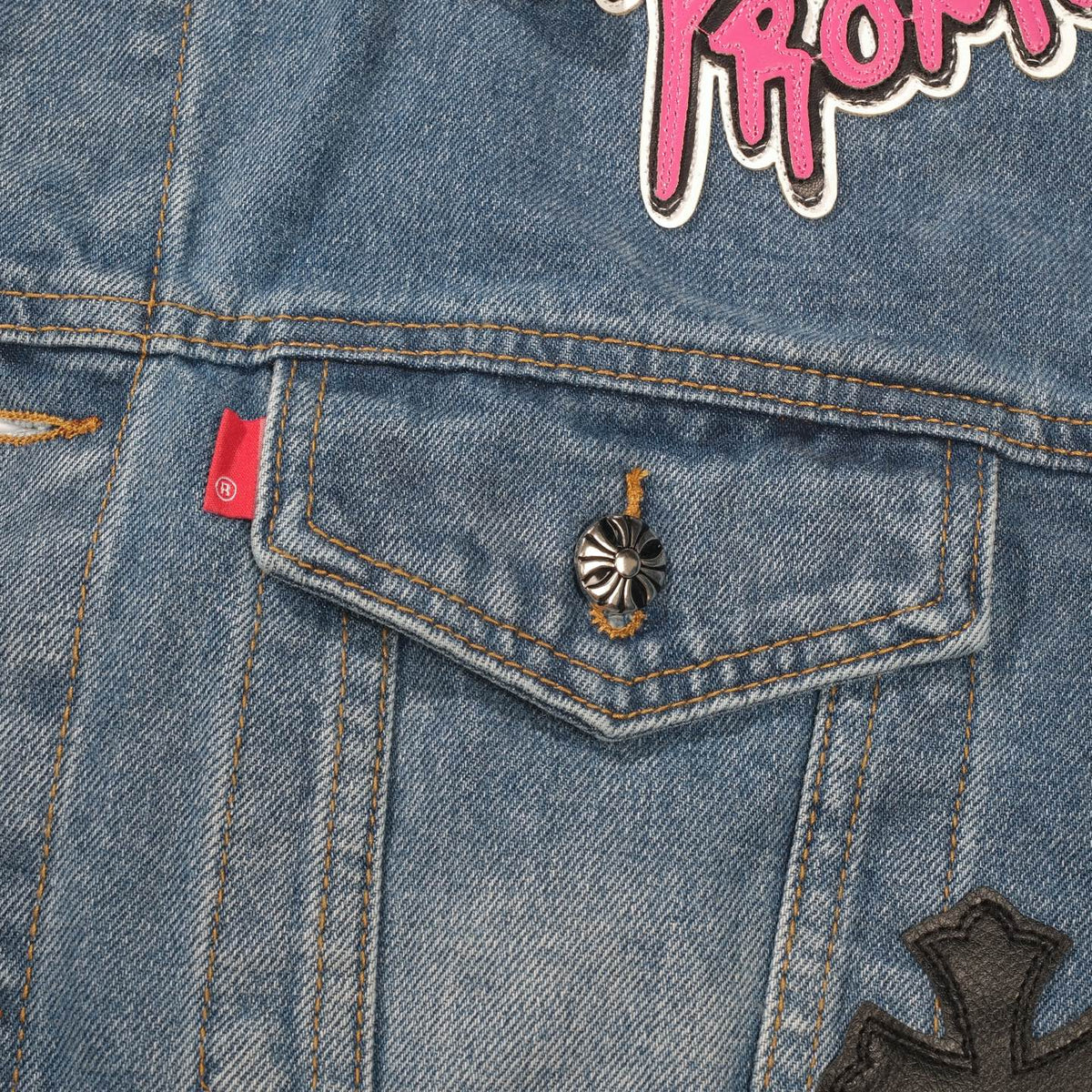 Chrome Hearts Patchwork Denim Jacket - Vintage Blue Gothic Street Jacket 0789